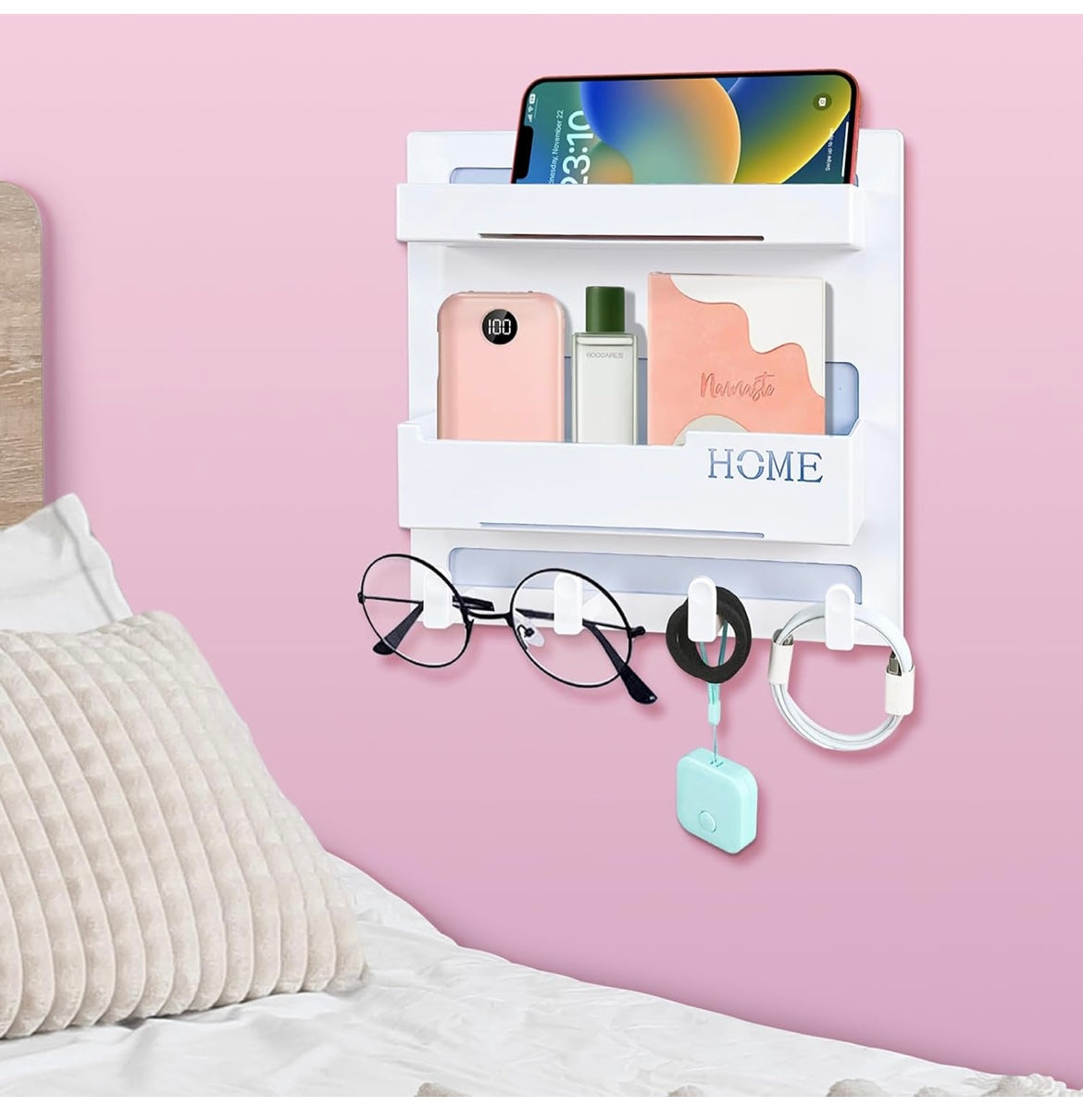 Floating Bedside Shelf – Self-Stick Wall Mount Organizer for Bedroom | Cute Aesthetic Room Decor for Girls, Small Storage Rack for Nightstand Essentials & Cool Accessories