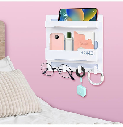 Floating Bedside Shelf – Self-Stick Wall Mount Organizer for Bedroom | Cute Aesthetic Room Decor for Girls, Small Storage Rack for Nightstand Essentials & Cool Accessories