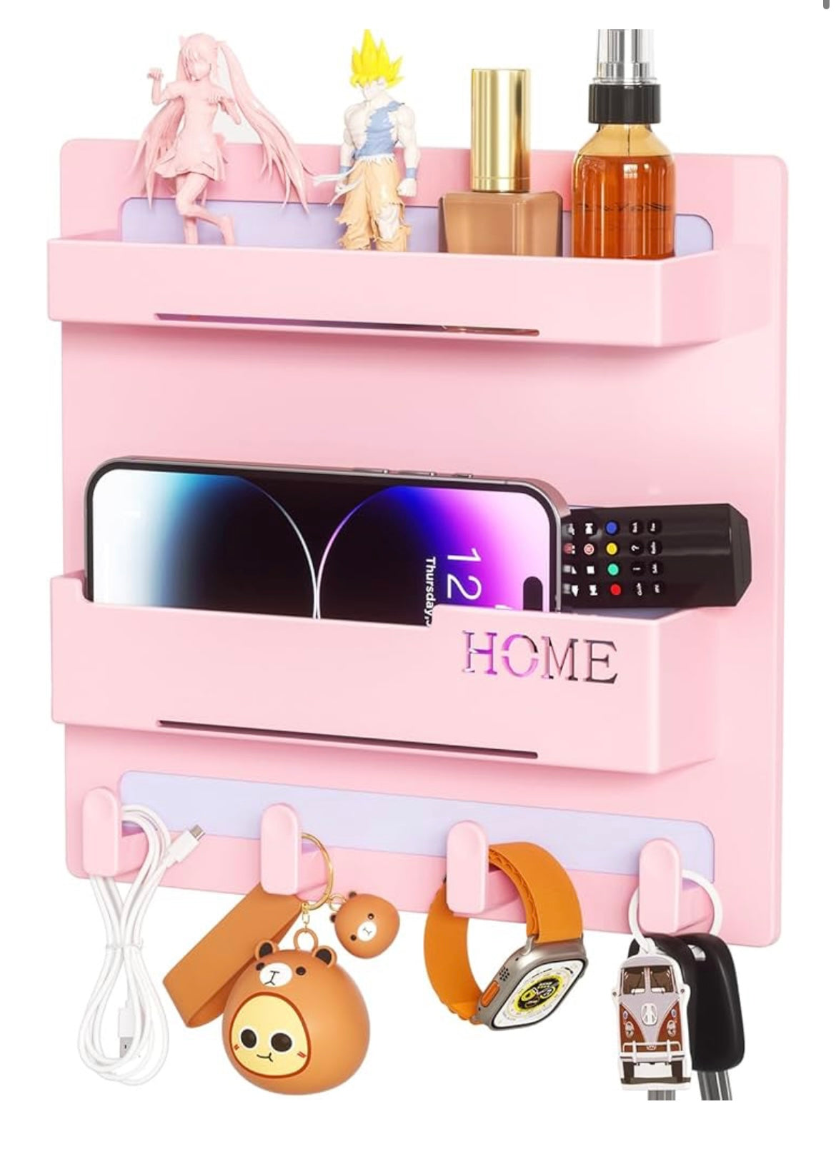 Floating Bedside Shelf – Self-Stick Wall Mount Organizer for Bedroom | Cute Aesthetic Room Decor for Girls, Small Storage Rack for Nightstand Essentials & Cool Accessories